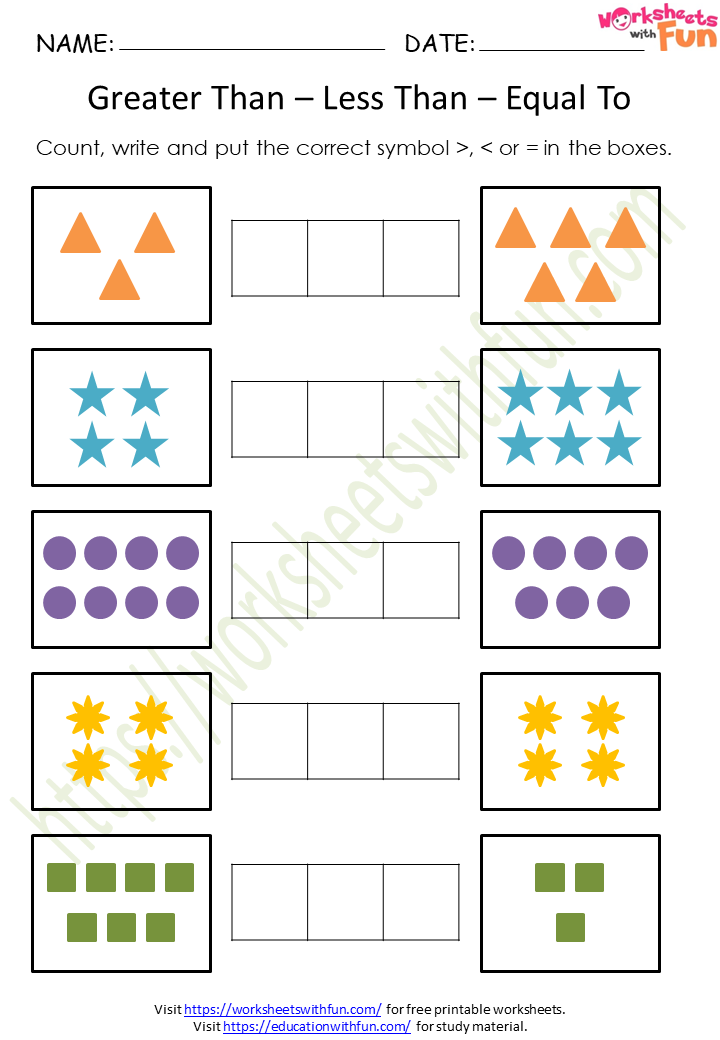 Greater Than Less Than And Equal To Worksheets